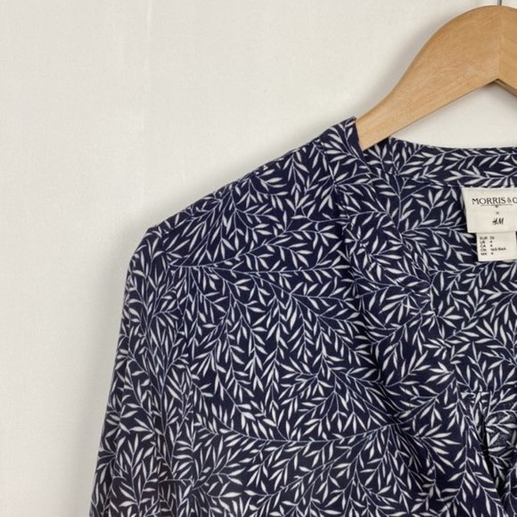 Rare H&M x William Morris & Co 4 Floral Print Tunic Blouse Navy White - Picture 4 of 14